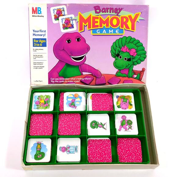 VINTAGE 1993 BARNEY Memory Matching Cards Game Milton Bradley 100% Complete - Picture 2 of 2